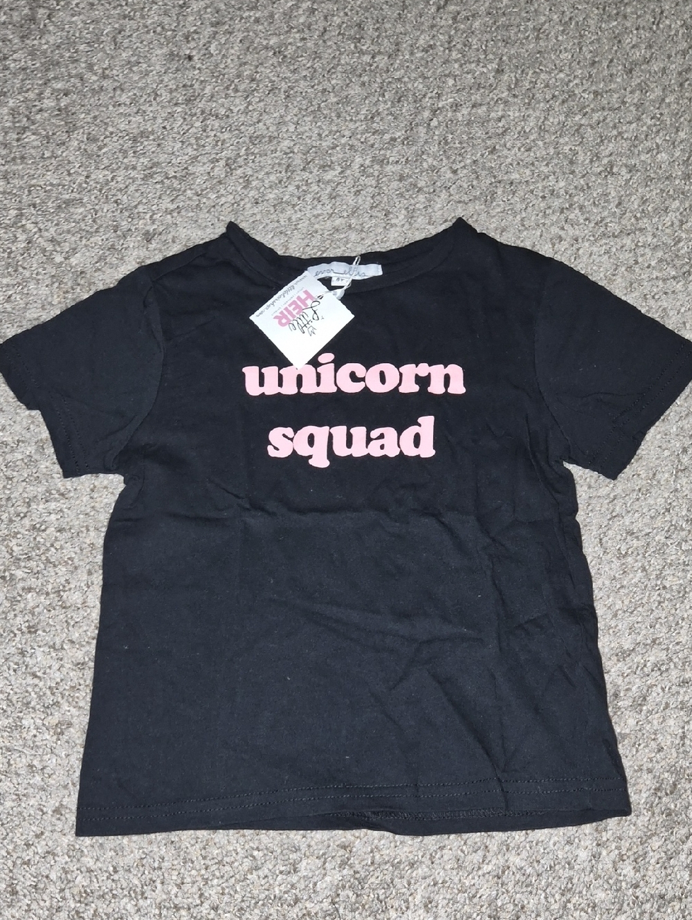 Kids Unicorn Squad Graphic Tee - Black with Pink Print